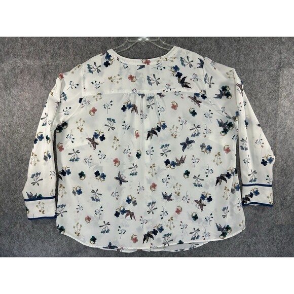 LOFT White Floral Top Flowy Sheer Button Up Blouse Size 20 Long Sleeve Tunic - Picture 6 of 13